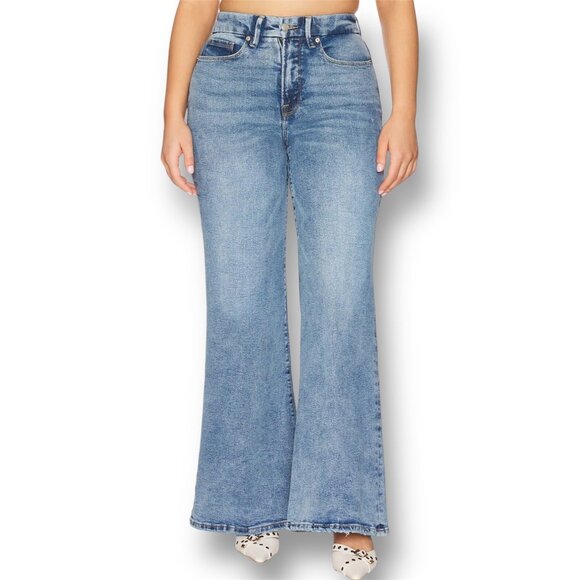 NWT Good American Good Waist Palazzo Jeans 14/32 Indigo $149 Wide-Leg Normcore - Picture 2 of 16